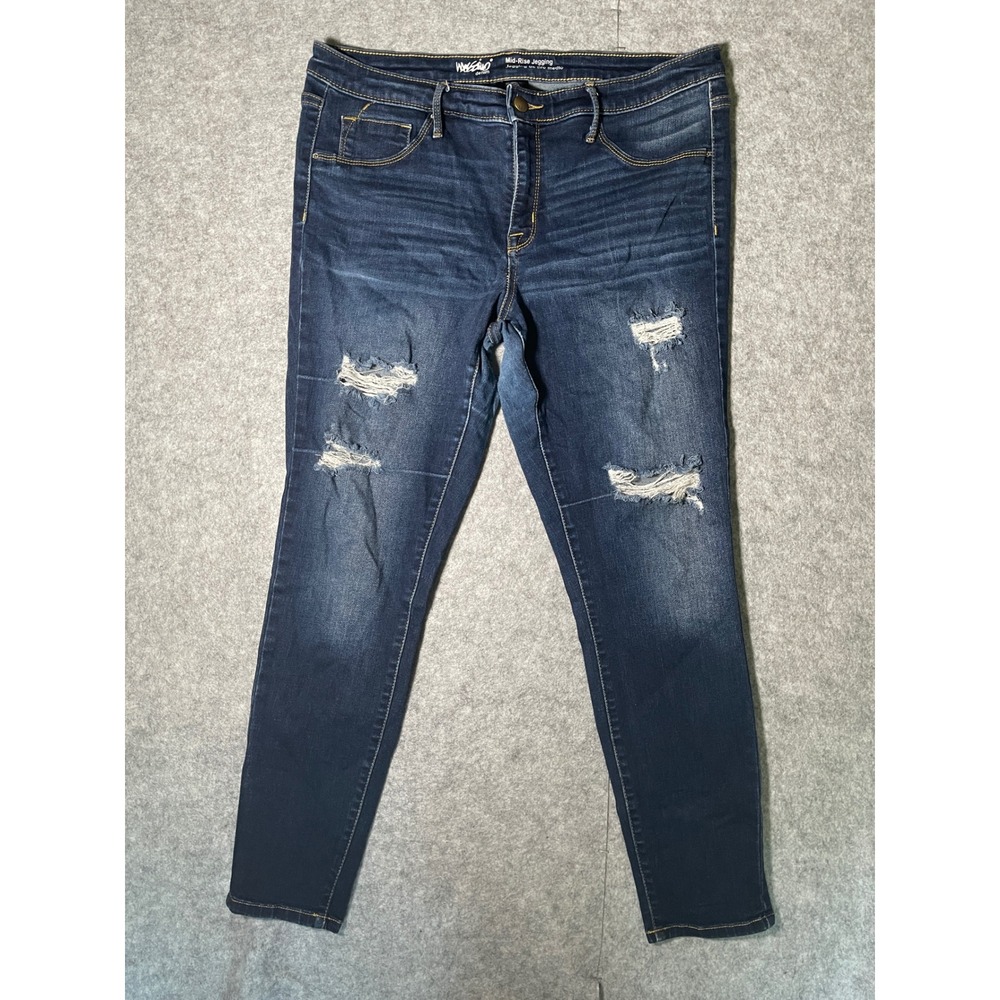 Mossimo Denim Mid-Rise Jeggings Dark Wash Distressed Ripped Power Stretch 14/32R